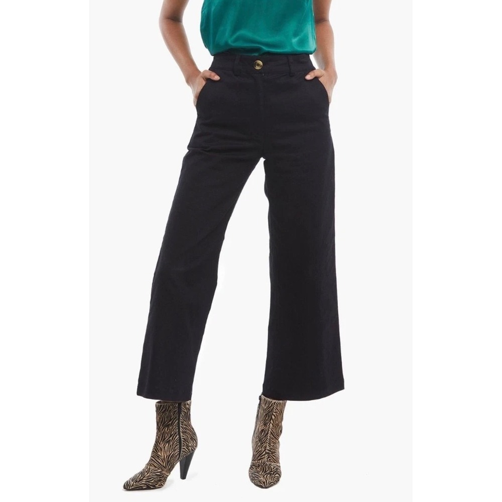 ABLE Aarti Wide Leg Pants Black‎ High Rise Cotton Stretch Trousers Size 10 NEW